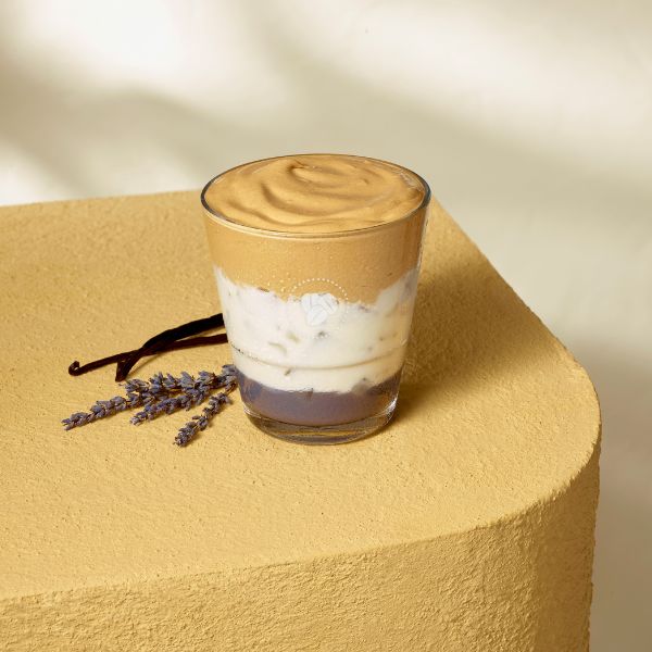 A vanilla lavender iced whipped latte from Costa