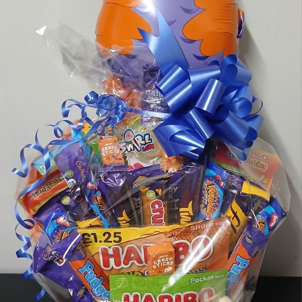 A Halloween hamper full of chocolate bars